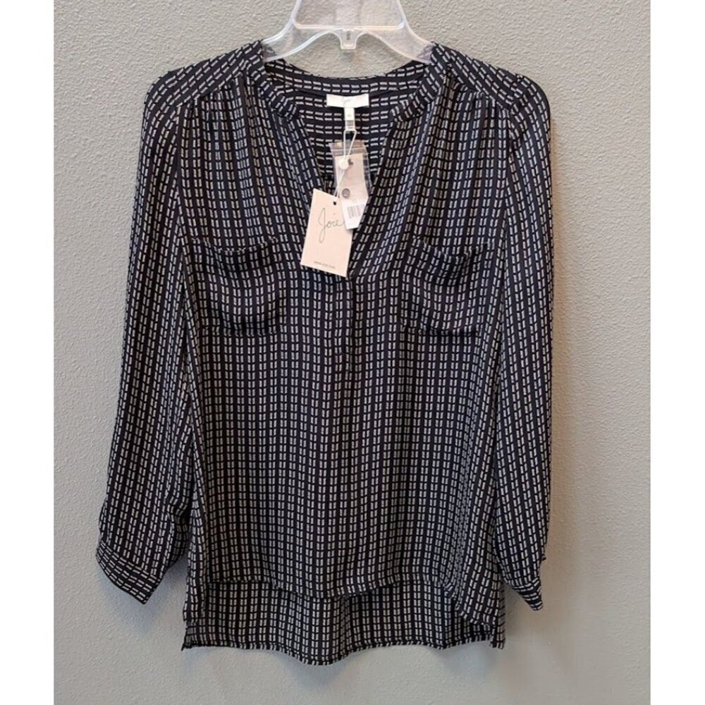 Joie Women's Silk Blouse V-Neck Black Sheer Shirt Long Sleeve Xs New